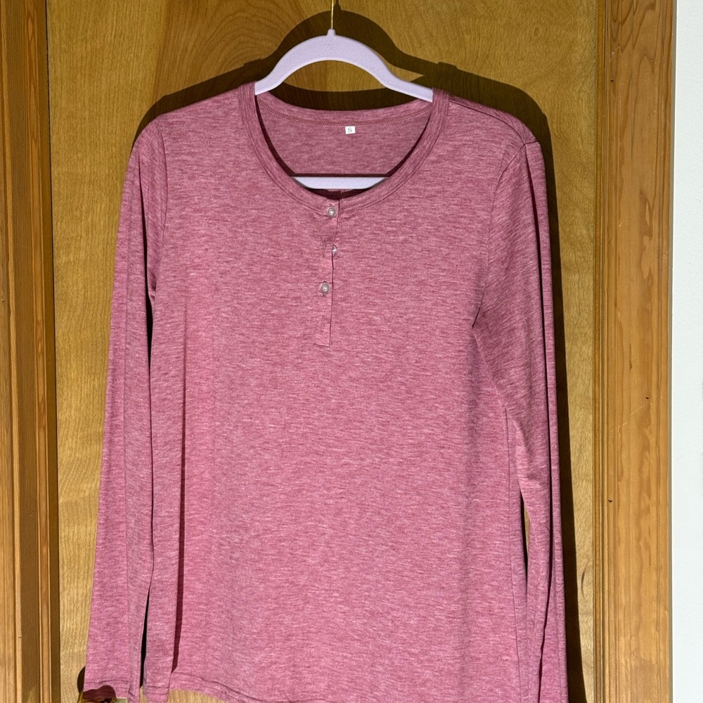 Women's Long Sleeve Henley Top - Pink